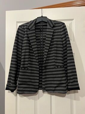 Express Striped Black & Gray Blazer Jacket